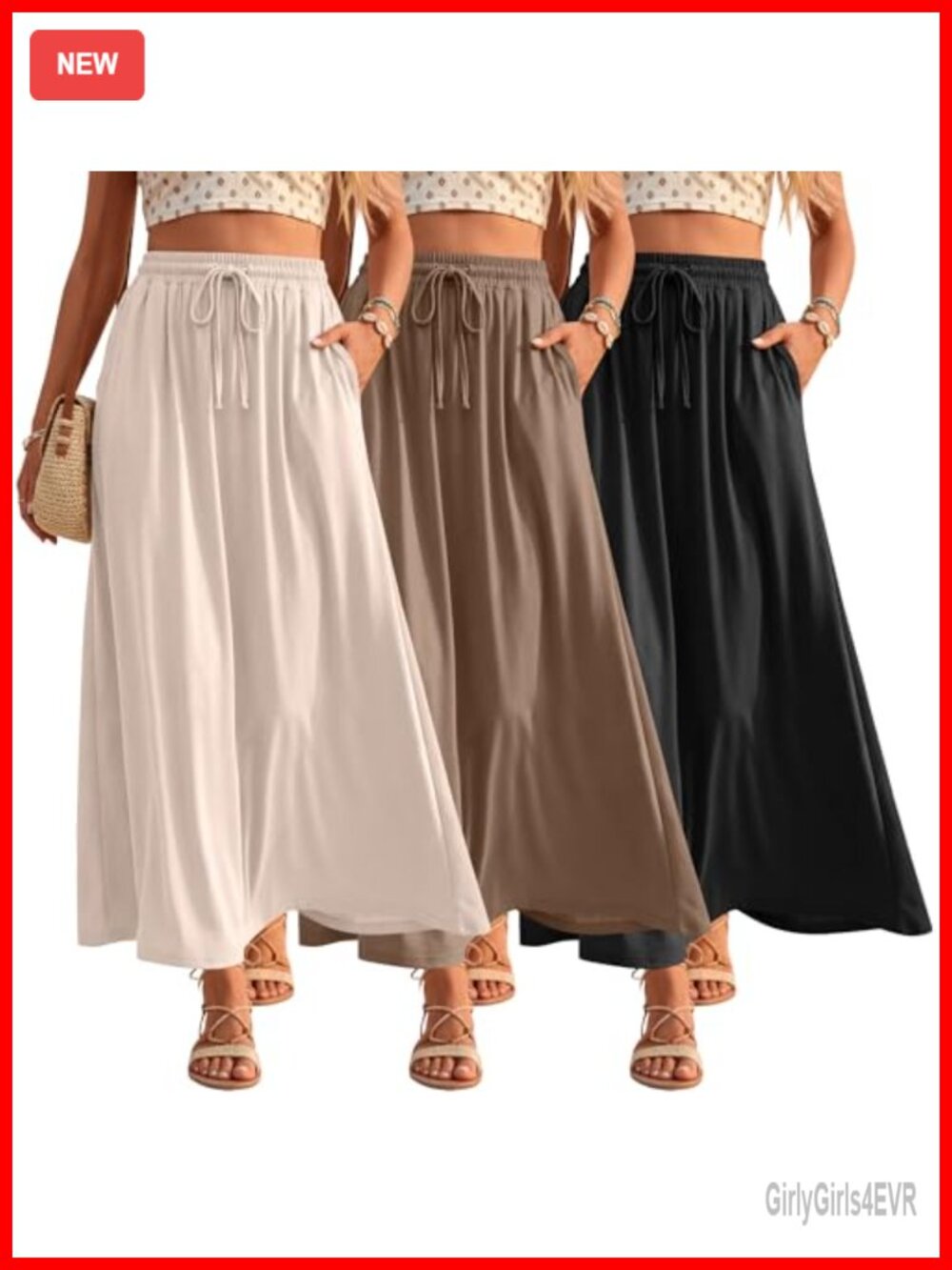 Women's Maxi Skirt 3 Pack Flowy A-Line Long Skirt with Pockets